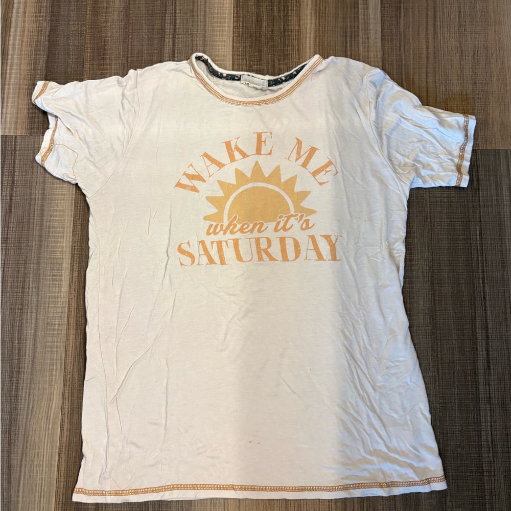 White and Orange Graphic T-Shirt